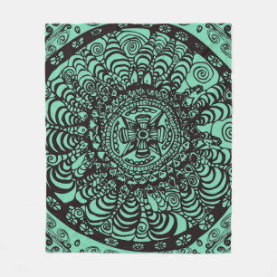 Black and Green Mandala Fleece Blanket