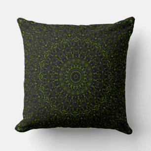 Black and Green Mandala Kaleidoscope Medallion Cushion