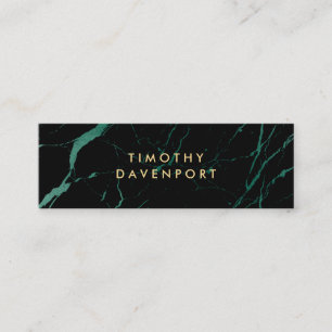 Black and Green Marble with Faux Gold Text Mini Business Card