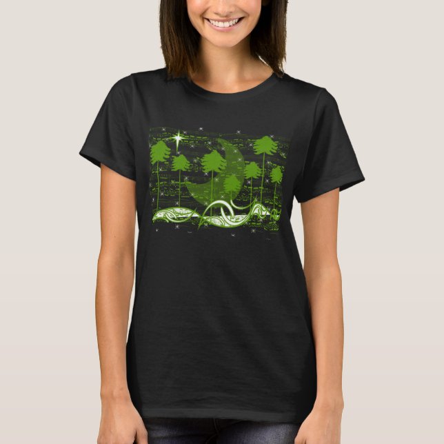 Black and Green Musical Tree Love you to the Moon T-Shirt (Front)