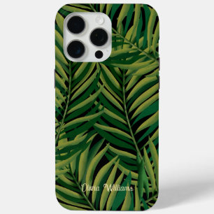 Black and Green Palm Leaves Aesthetic iPhone 15 Pro Max Case