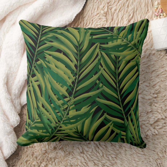 Black and Green Palm Leaves Aesthetic Cushion (Blanket)