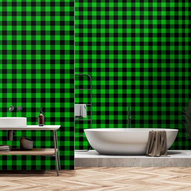Black and Green Plaid Wallpaper (Bathroom)