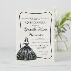 Black and Green Quinceañera Invitation
