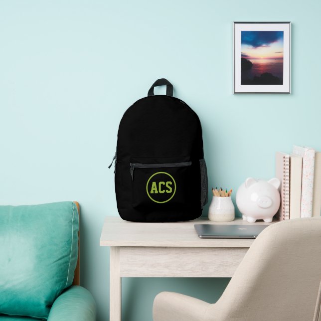 Black and Green School Colors and Letters Printed Backpack (Insitu)