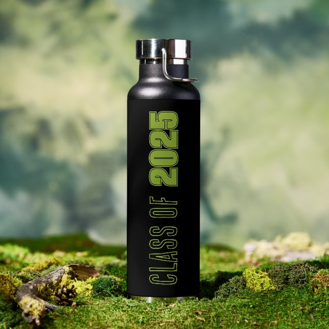 Black and Green School Colours Class Year Water Bottle (Outdoor)