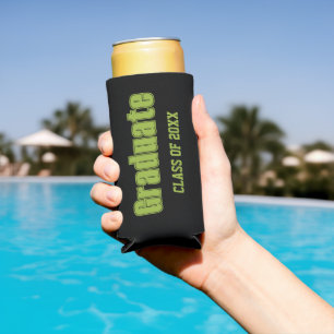 Black and Green School Colours Graduate Seltzer Can Cooler