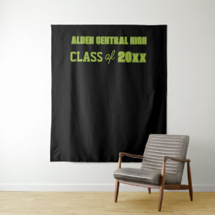 Black and Green School Colours Photo Backdrop Tapestry