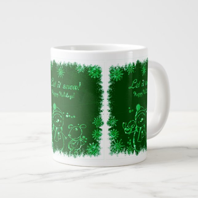 Black And Green Snowman Illustration-Let It Snow Large Coffee Mug (Front Right)