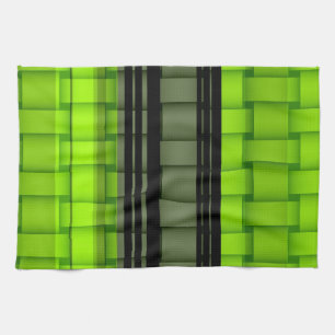 Black and green stripes art graphic design 2 tea towel