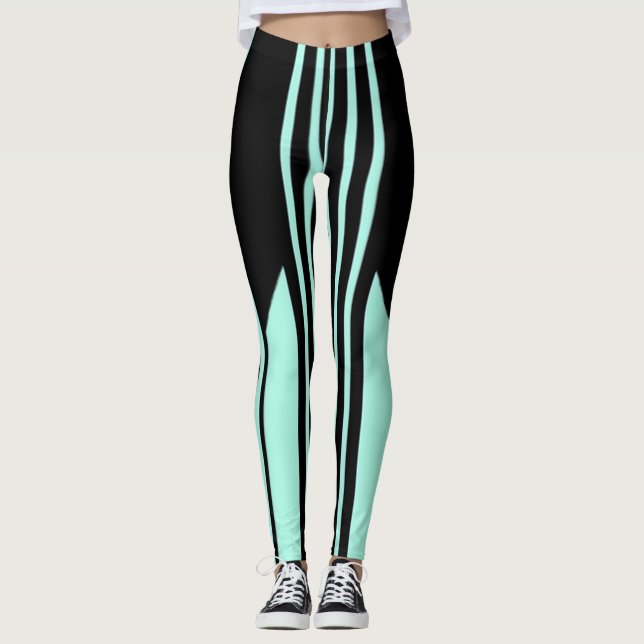 Black and Green stripes Leggings (Front)