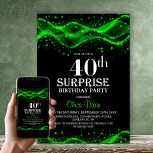Black and Green Surprise 40th Birthday Party Invitation