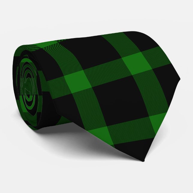 Black and Green Tartan Plaid Pattern Tie (Rolled)