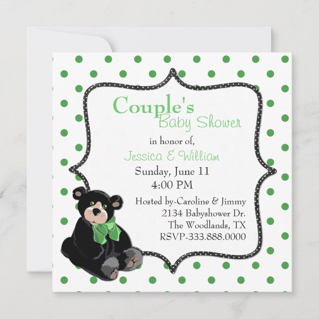 Black and Green Teddy Bear Couple's Baby Shower Invitation (Front)