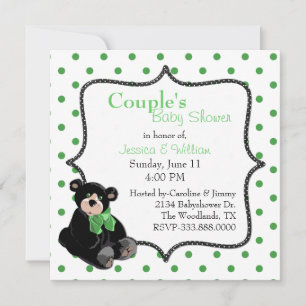 Black and Green Teddy Bear Couple's Baby Shower Invitation
