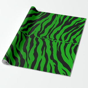 Black And Green Tiger Stripes Animal Print Wrapping Paper