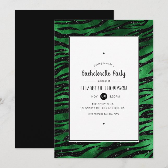 Black and Green Tiger Stripes Bachelorette Party Invitation (Front/Back)
