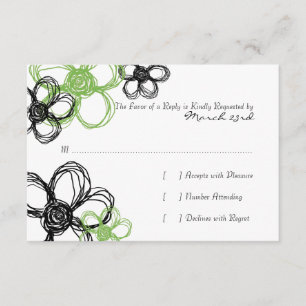 Black and Green Wild Flowers Wedding RSVP Card
