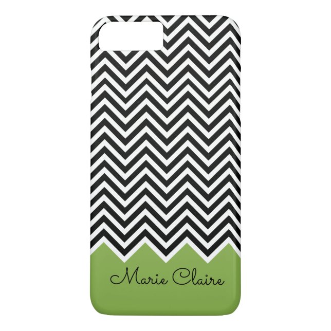 Black and GREENERY Modern Chevron Custom Monogram Case-Mate iPhone Case (Back)