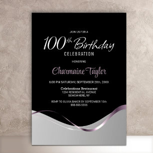 Black and Grey 100th Birthday Party Invitation