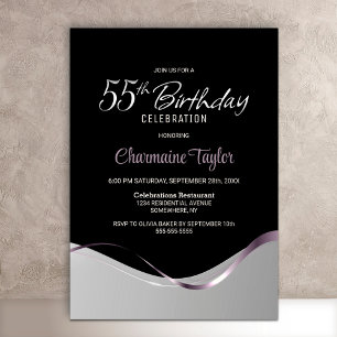 Black and Grey 55th Birthday Party Invitation