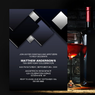 Black and Grey Abstract 70th Cocktail Birthday Invitation