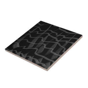 Black And Grey Abstract Feathered Floral Leaves  Ceramic Tile