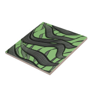 Black And Grey Abstract Feathered Floral Leaves Ceramic Tile