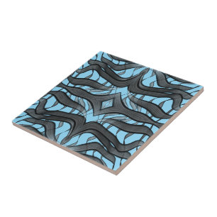 Black And Grey Abstract Feathered Floral Leaves Ceramic Tile