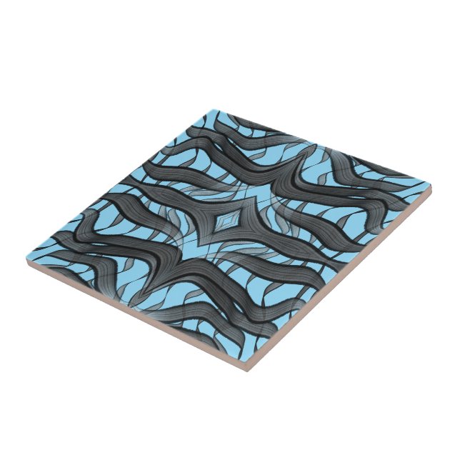 Black And Grey Abstract Feathered Floral Leaves  Ceramic Tile (Side)