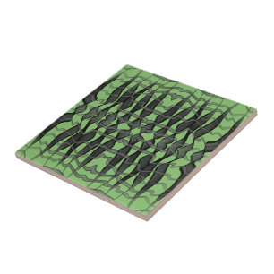 Black And Grey Abstract Feathered Floral Leaves  Ceramic Tile