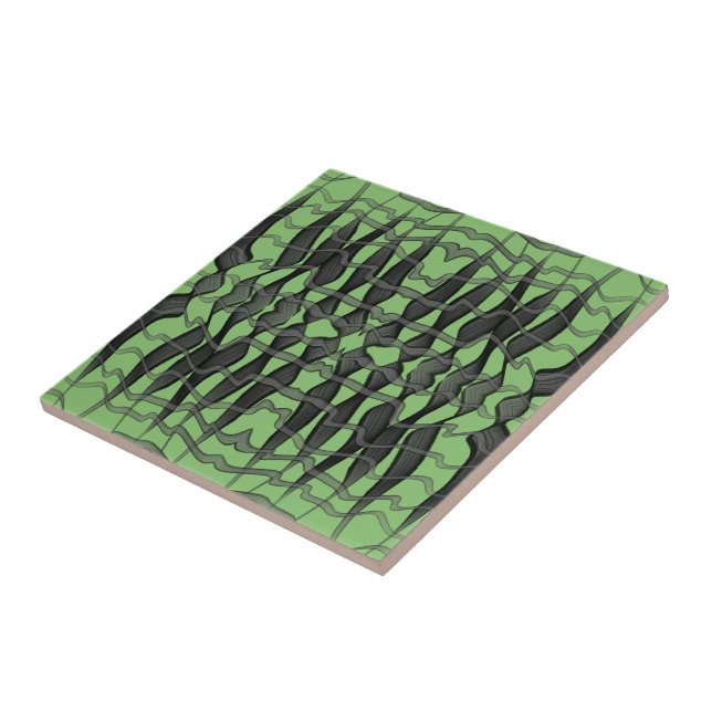 Black And Grey Abstract Feathered Floral Leaves  Ceramic Tile (Side)