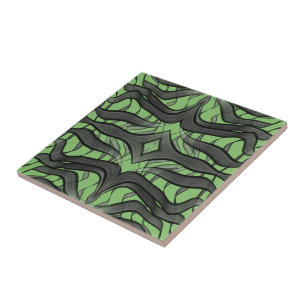 Black And Grey Abstract Feathered Floral Leaves Ceramic Tile