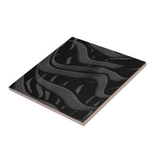 Black And Grey Abstract Feathered Floral Leaves Ceramic Tile