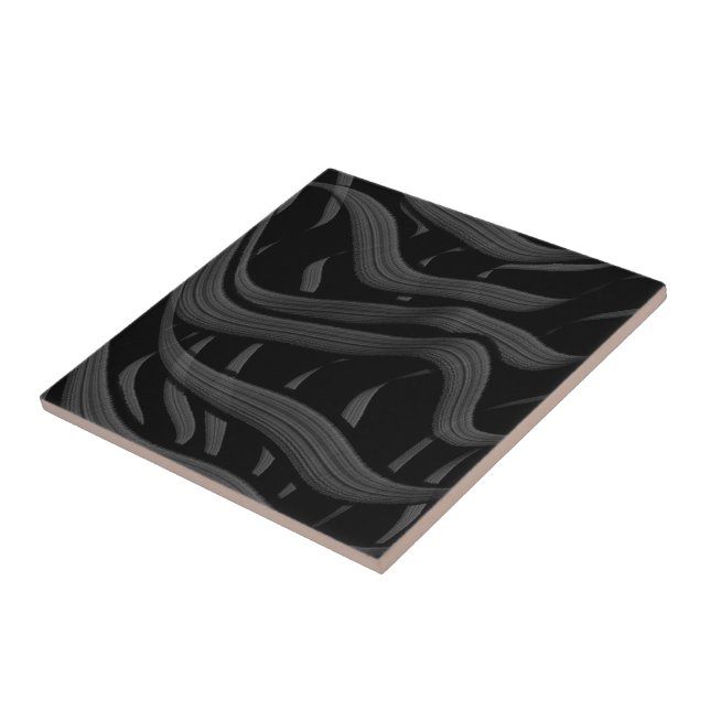 Black And Grey Abstract Feathered Floral Leaves  Ceramic Tile (Side)
