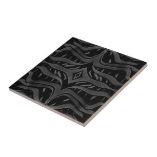 Black And Grey Abstract Feathered Floral Leaves Ceramic Tile
