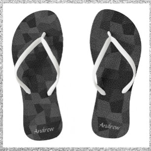 Black and Grey Abstract Geometric Thongs
