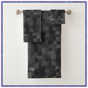 Black and Grey Abstract Geometric Towel