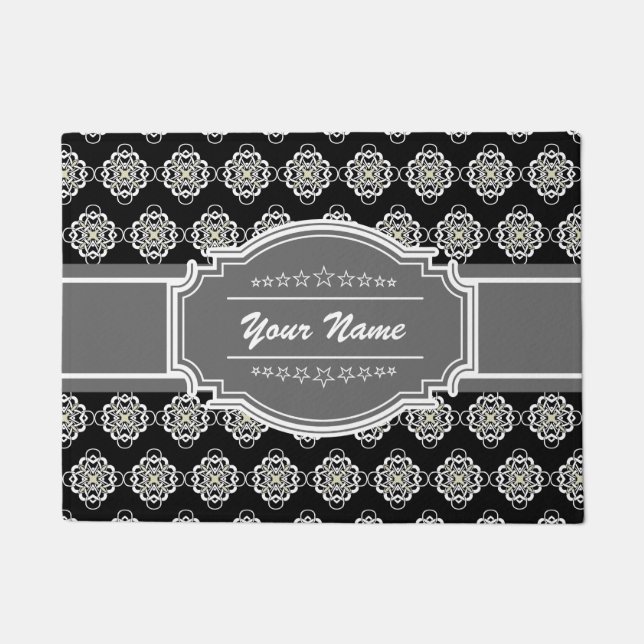 Black and Grey Abstract Links Tile Pattern Doormat (Front)