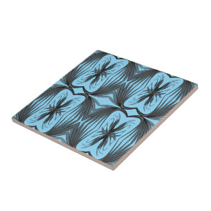 Black And Grey Abstract Mirrored Feathered Leaves  Ceramic Tile