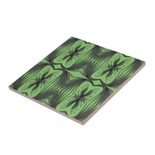 Black And Grey Abstract Mirrored Feathered Leaves Ceramic Tile