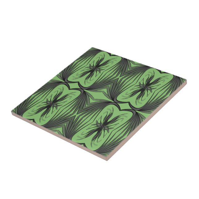 Black And Grey Abstract Mirrored Feathered Leaves  Ceramic Tile (Side)