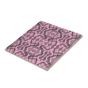 Black And Grey Abstract Mirrored Feathered Leaves Ceramic Tile