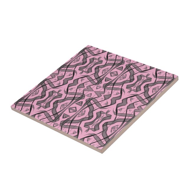 Black And Grey Abstract Mirrored Feathered Leaves  Ceramic Tile (Side)