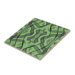 Black And Grey Abstract Mirrored Feathered Leaves Ceramic Tile