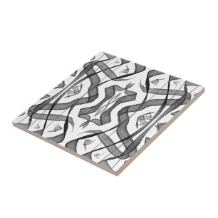 Black And Grey Abstract Mirrored Feathered Leaves Ceramic Tile