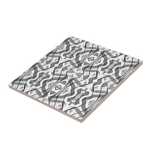 Black And Grey Abstract Mirrored Feathered Leaves Ceramic Tile