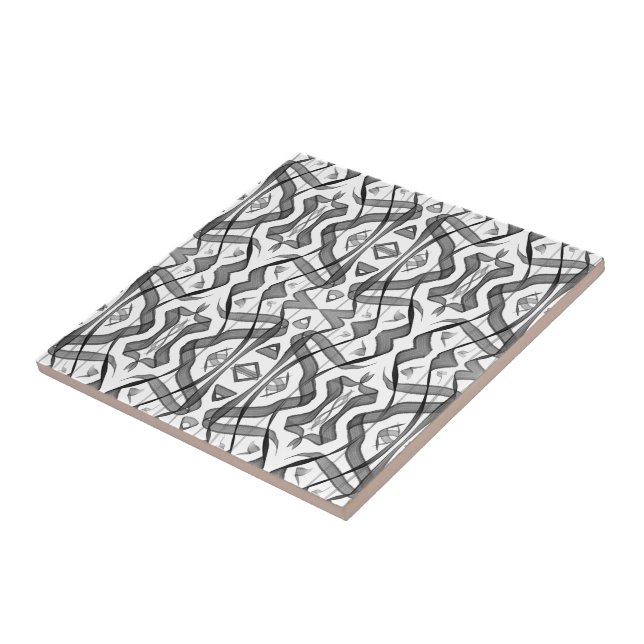 Black And Grey Abstract Mirrored Feathered Leaves  Ceramic Tile (Side)