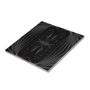 Black And Grey Abstract Mirrored Feathered Leaves Ceramic Tile