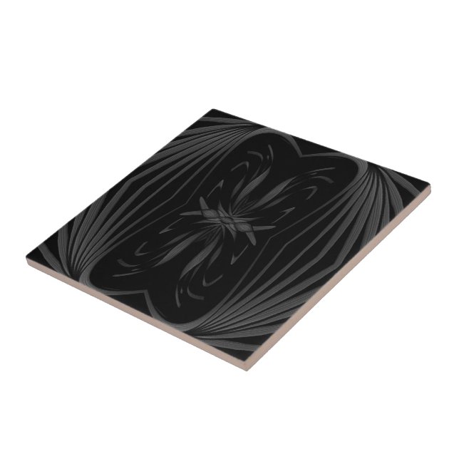 Black And Grey Abstract Mirrored Feathered Leaves  Ceramic Tile (Side)